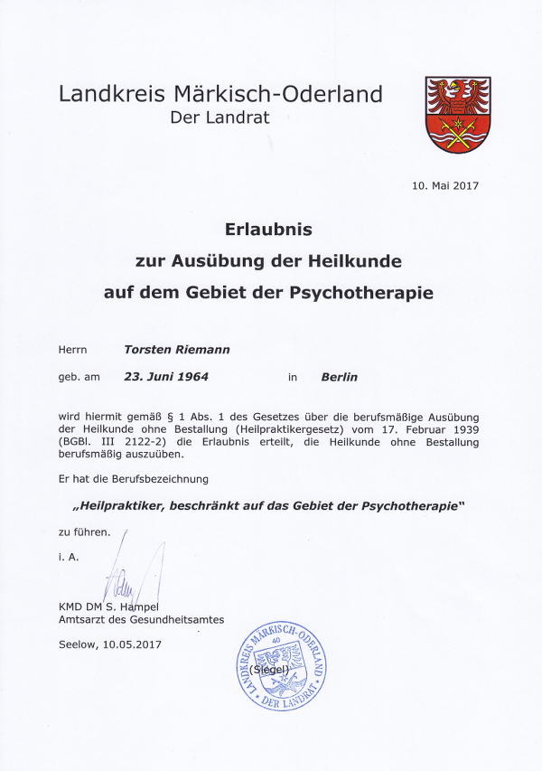 Torsten Riemann, Therapeut, Psychologie, Zertifikat, MOL, Bad Freienwalde